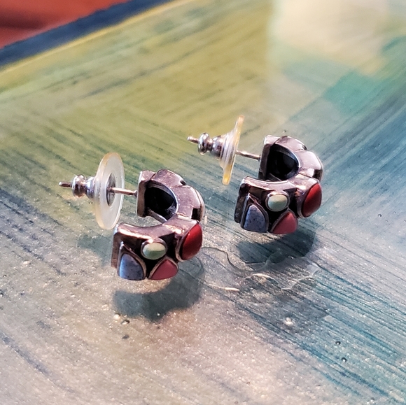 .925 Sterling Silver Earrings Set with Multiple Stones - Picture 5 of 8